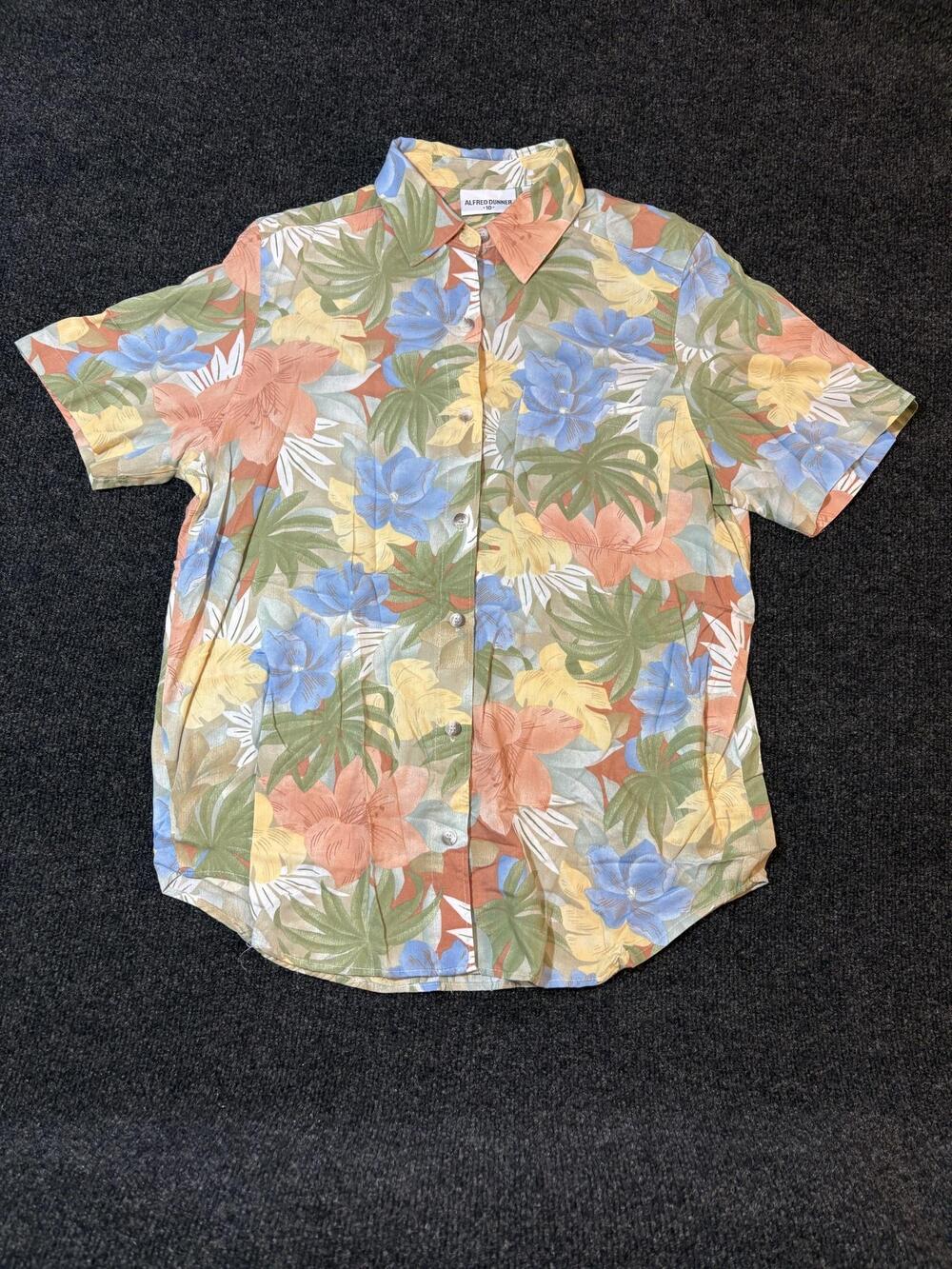 Alfred Dunner Shirt Womens 10 Multicolor Floral Hawaiian Button Up Short Sleeve